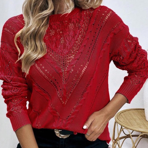 Cozy Floral Lace oversized Sweater Top - Picture 8 of 11